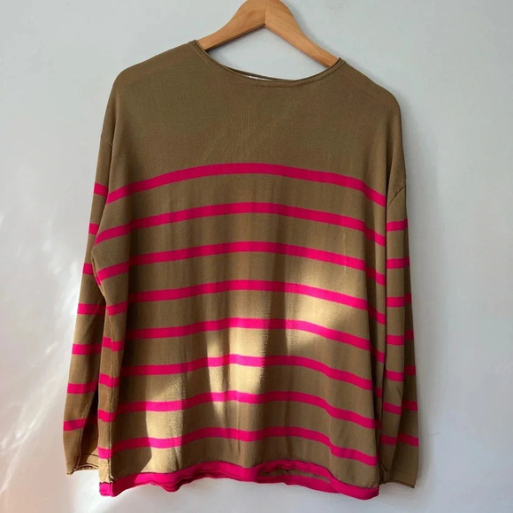 Zara Brown & Pink Stripe Long Sleeve Shirt Fall Women’s Medium - Picture 1 of 4